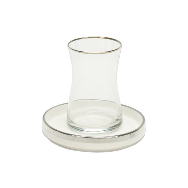 Orientalische Teegläser Set 12 teilig im edlen Design mit Untersetzer in Weiß / Silberrand