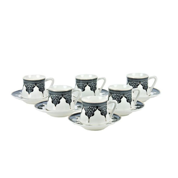 Orientalisches Kaffee Set 12 teilig / Weiß mit schwarzem Muster