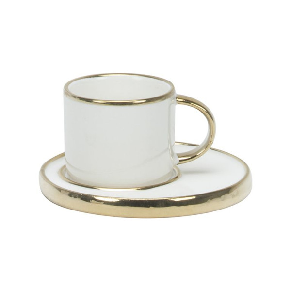 Elegantes Espresso Tassen Set für 6 Personen 12 teilig / Weiß mit Goldrand
