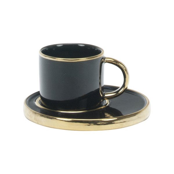 Elegantes Espresso Tassen Set für 6 Personen 12 teilig / Schwarz mit Goldrand