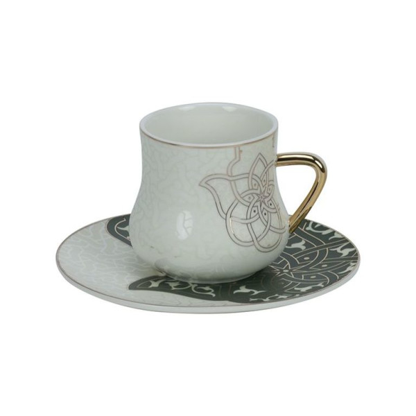 Orientalisches Kaffee Set 12 teilig / Weiß mit goldenen und grünen Details